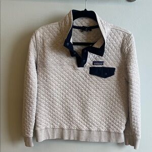Patagonia Women’s Quilted Zip Pullover - Beige with Navy Trim